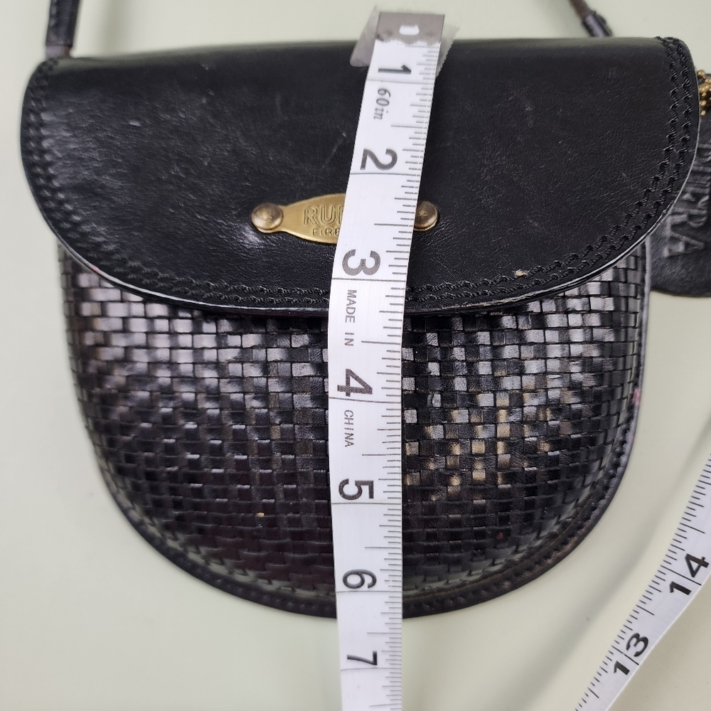 RUFRA Made In Italy Black Woven Small Purse Leather Gold Detail - Picture 13 of 15